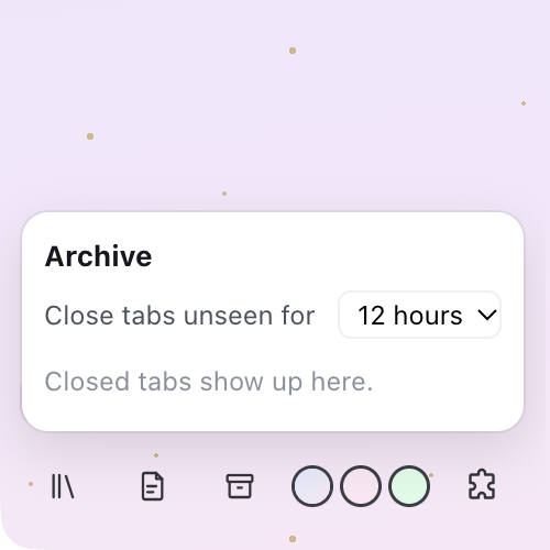Halo's Archive panel: close tabs unseen for 12 hours, and closed tabs show up here.